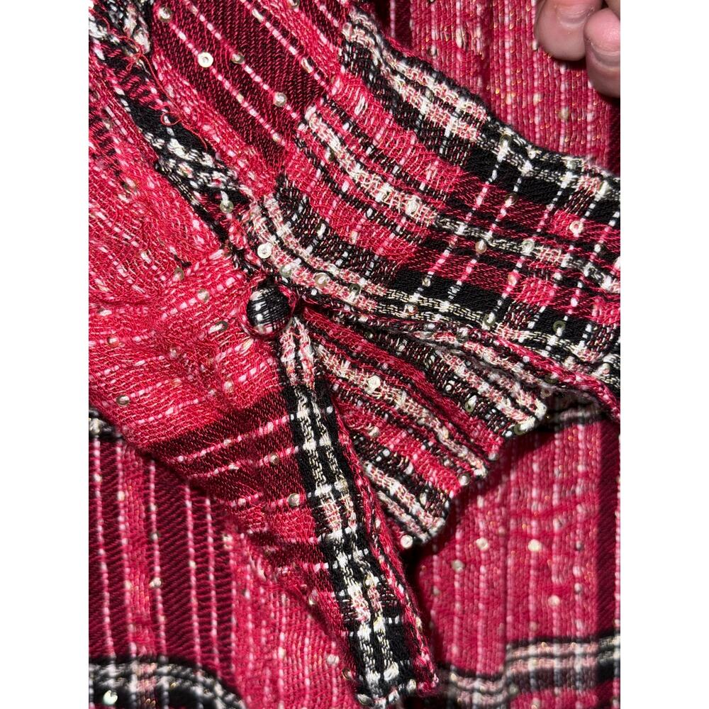 FREE PEOPLE red black tartan metallic Fearless Love oversized pullover top - Picture 5 of 11